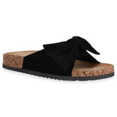 Produktbild von Mytrendshoe Damen Sandalen Pantoletten Schleifen Flache Schuhe 834899, Farbe: Schwarz, Größe: 39