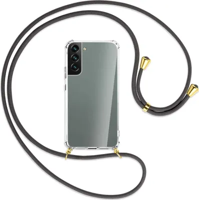 Produktbild von Handykette Backcover-Schutzhülle mit Band (Metall goldfarben) für Samsung Galaxy S22 Plus 5G (S906) - dunkelgrau