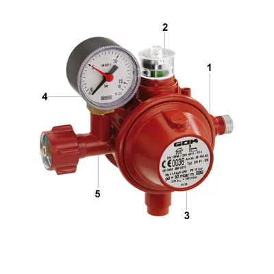 Produktbild von GOK Niederdruckregler Typ EN61-DS mit Manometer Abgang gerade mit SBS 50 mbar 0515002