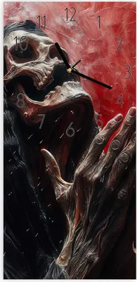 Produktbild von Wanduhr aus Glas mit Motiv Skelettbetende Hände- 30 x 60 cm - inkl. Aufhängesystem