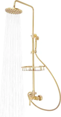 Immagine prodotto di Sistema doccia - Set doccia a parete - Stile vintage - Soffione a pioggia a 360° - Doccetta - Altezza regolabile 85-132 cm - Soffione Ø20 cm - Ottone