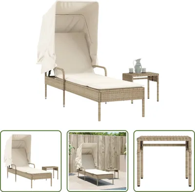 Immagine prodotto di The Living Store Lettino con tetto e tavolino Beige in poly rattan