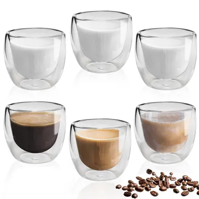 Productafbeelding van Espressokopjes, glazen, dubbelwandig, 6 stuks, 80 ml, geïsoleerde bekers