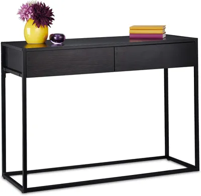 Productafbeelding van Sidetable - 2 lades - Smalle wandtafel - Hal & woonkamer - Consoletafel metaal - 80,5 x 110 x 40 cm - Zwart