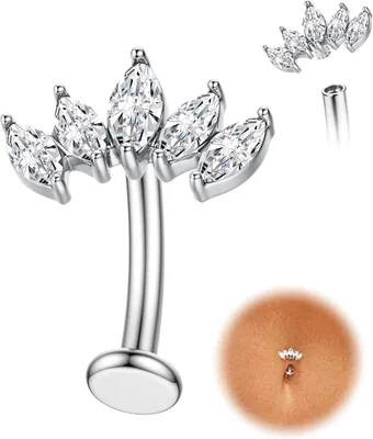 Imagen del producto de Piercing para el ombligo, de 10 mm y 12 mm, en titanio, oro y plata, con diseños de corazón, flor y mariposa, para mujeres