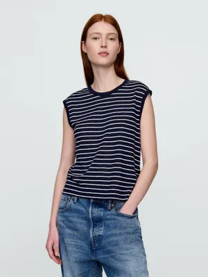Produktbild von GAP Damen Leinen Top ärmellos mit Rundhalsausschnitt Dunkelblau Größe S