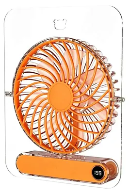 Zdjęcie produktu dla Zimilo – ultracienki, przenośny mini wentylator stołowy, ładowany przez USB, 7 łopatek, 5 prędkości, składany, obracany o 180°, akumulator 1800 mAh, kolor pomarańczowy