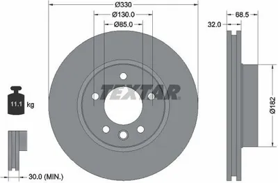 Produktbild von TEXTAR Bremsscheibe Vorne Rechts 330mm 92121600