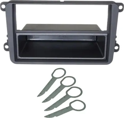 Produktbild von Audioproject A128 - Autoradio Radioblende Set kompatibel VW Golf Polo 5 6 V Touran Skoda Seat mit Fach Entriegelungsbügel 2 DIN 1 DIN