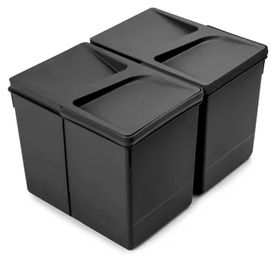 Zdjęcie produktu dla Emuca Zestaw pojemników do recyklingu do szuflad kuchennych Recycle, wysokość 266 mm, 2x15 litrów, Plastik, Czarny