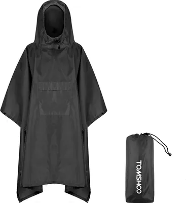 Produktbild von TOMSHOO Regenponcho mit Kapuze und Tasche, leicht, wasserdicht, Regenmantel, Jacke, Sonnenschutz fuer Maenner und Frauen, Camping, Wandern, Reisen
