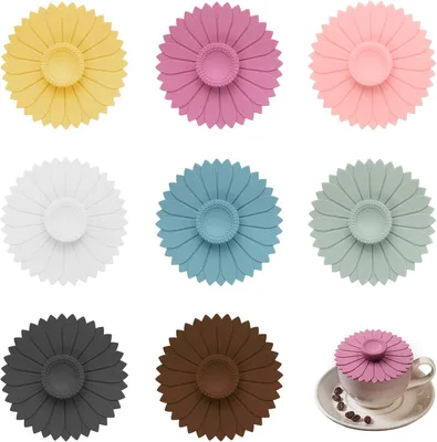 Produktbild von 8 Stück Silikondeckel für Gläser, Anti-Staub Glasabdeckung Trinkglas | Sonnenblumen Silikondeckel für Trinkgläser, Wiederverwendbare Deckel für Trinkgläser in 8 Farben, Ideal für Kaffee Tee Bier