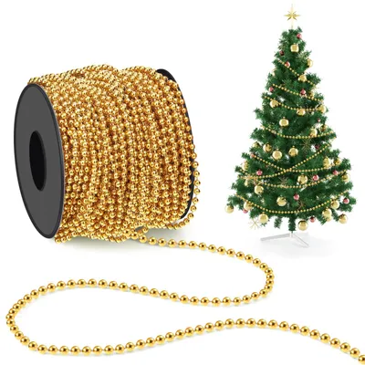 Weihnachtsperlenkette 21 m, 4 mm, gold, Kunststoff