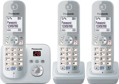 Obrázek produktu pro Panasonic KX-TG6823, DECT telefon, Hlasitý odposlech, 120 pol., Identifikace volajícího, Stříbrná, Bílá