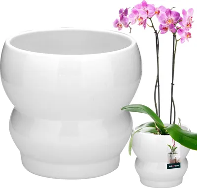 Productafbeelding van KOTARBAU® Bloempot, keramiek, geglazuurd, wit, diameter 11,5 cm, hoogte 13 cm, bloempot voor kamerplanten, bloempot, wit, plantenbak, bloembak