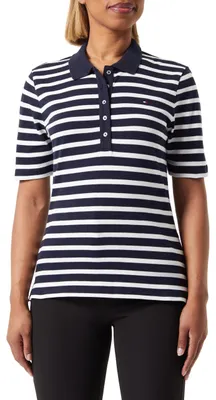 Produktbild von Tommy Hilfiger 1985 REG Pique Stripe Polo SS Kurzarm Poloshirts Damen, Blau (Bre