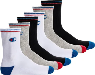 Produktbild von Champion Uni Socken, 6 Paar - Crew Socken, Logo, Streifen Schwarz/Weiß/Grau EU 43-46