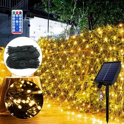 Produktbild von LZQ 6X2M 280LED Lichtervorhang Solar Lichterkette 13 Lichtmodi Weihnachtslicht Party Garten Lichternetz Warmweiß mit Solarpanel