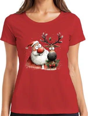Produktbild von Weihnachtsmann Rentier Rudolph lustig Weihnachten Geschenk Damen T-Shirt, Rot, L