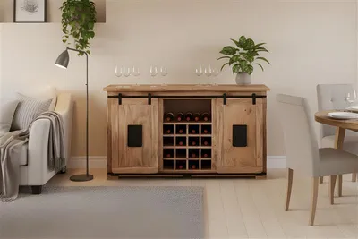 Produktbild von Wein-Sideboard Kommode Akazie massiv naturfarben 145 x 45 x 85 cm LIBRO