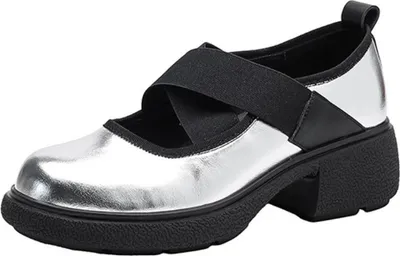 Produktbild von INF Retro Mary Jane Schuhe mit Blockabsatz: Bequem, Stilvoll, Vielseitig Silber 37
