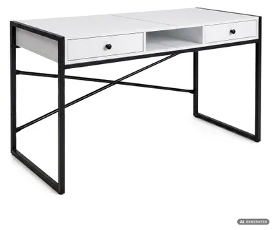 Immagine prodotto di Scrivania industriale per computer Bianca ELONIS 123 cm 2 cassetti 1 ripiano gambe nere