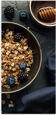 Produktbild von Wanduhr aus Glas mit Motiv Müsli mit Beeren- 30 x 60 cm - inkl. Aufhängesystem