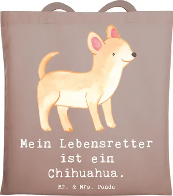 Produktbild von Mr. & Mrs. Panda Tote Bag Chihuahua Lebensretter - Braun Pastell - Geschenk, Tasche, Beutel, Shopping, Jutebeutel, Schultasche
