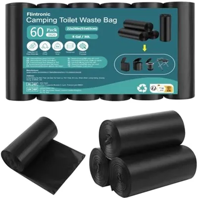 Biologisch abbaubare Toilettüten - 30 Liter, Set mit 60 Stück für Camping und Outdoor-Aktivitäten