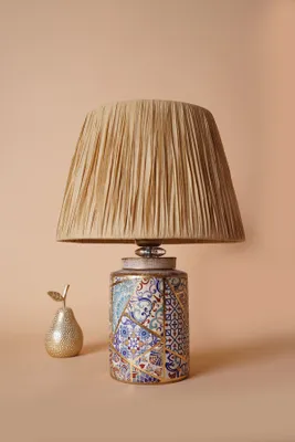 Produktbild von Opviq, Hochwertige Tischlampe mit Keramikkörper, 30 cm Breite, 42 cm Höhe | E27 Fassung, max. 40 W | Beige, Ethno-Design | Perfekt für modernes Wohnen und stilvolle Akzente.