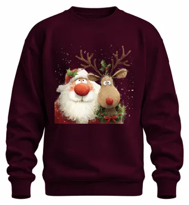 Produktbild von Weihnachtsmann Rudolph Rentier Rotnase Lustig Santa Claus Sweatshirt Pullover, Burgundy, 3XL