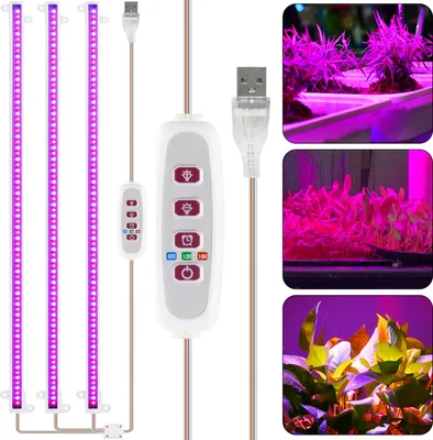 Produktbild von 3 Stäbe Pflanzenlichtstreifen für Zimmerpflanzen Pflanzenlampe LED Pflanzenlicht Vollspektrum mit Ein-/Aus-Timer 5 Helligkeiten Wachstumslampenleisten 50cm