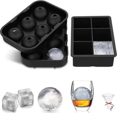 Immagine prodotto di Stampo per cubetti di ghiaccio in silicone - Set da 2 pezzi (quadrati e rotondi) - Per raffreddare acqua, whisky e bevande - Riutilizzabile, senza BPA.