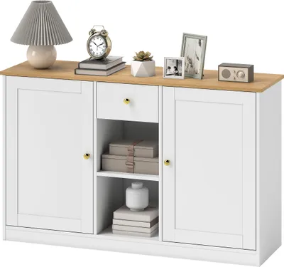 Produktbild von Küchenkommode, Sideboard mit Schublade, Schränken, Regalen, Spanplatte, Weiß