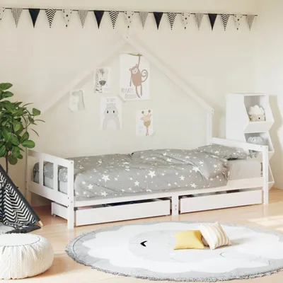 Produktbild von "im Angebot" Kinderbett mit Schubladen Weiß 90x190 cm Massivholz Kiefer - Kinderbetten CC22934