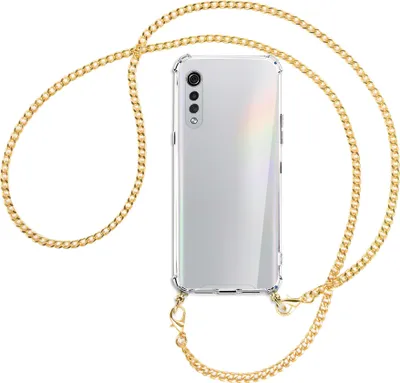 Produktbild von Handykette Backcover-Schutzhülle mit Band (Metall goldfarben) für LG Velvet - goldfarbene Kette