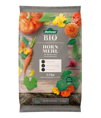 Produktbild von Dehner Bio Hornmehl, hochwertiger Dünger für Balkonpflanzen / Gartenpflanzen, natürlicher Stickstoffdünger, ökologisch wertvoll, 2.5 kg, für ca. 25 qm