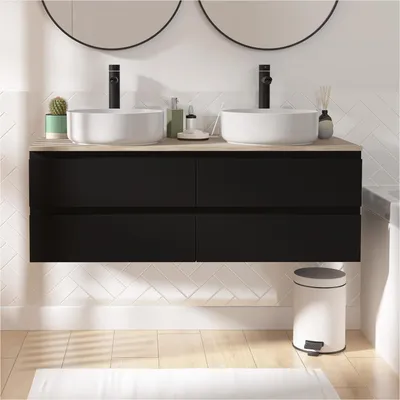 Image de Ensemble double vasque suspendu SORRENTO avec vasques et robinets 120 cm