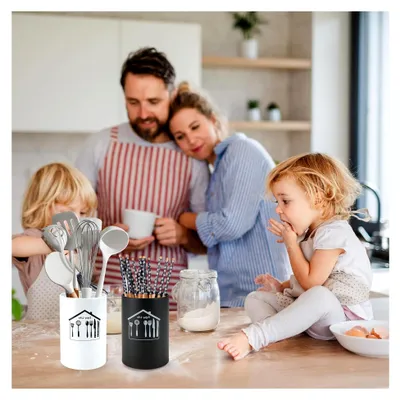 Produktbild von 2 Stück Küchenutensilienhalter Besteckhalter aus Edelstahl für die Küchentheke (Schwarz + Weiß)
