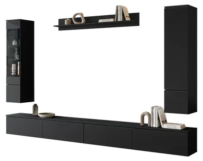 Produktbild von MIRJAN24 Wohnwand Vera VIII, Stilvoll Wohnzimmer-Set, TV-Schrank, Modern Mediawand (Schwarzer Graphit, mit Beleuchtung)