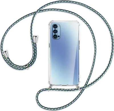 Produktbild von Handykette Backcover-Schutzhülle mit Band (Metall silberfarben) für Oppo Reno4 Pro 5G - grün/blau/weiß