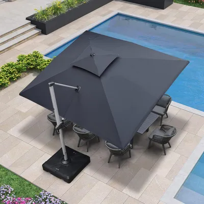 Produktbild von PURPLE LEAF Ampelschirm Rechteckiger 300 x 365 cm Sonnenschirm Groß Stabil Terrassenschirm 360°Rotation, für Garten,Terrasse, Pool Sonnenschutz , Grau