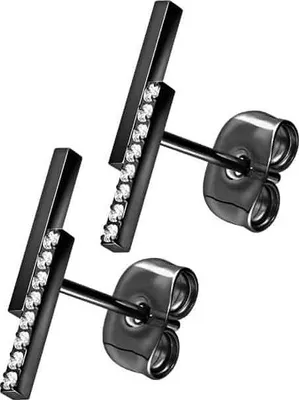 Produktbild von Titan Ohrstecker BALKEN + EINGEFASSTE KRISTALLE