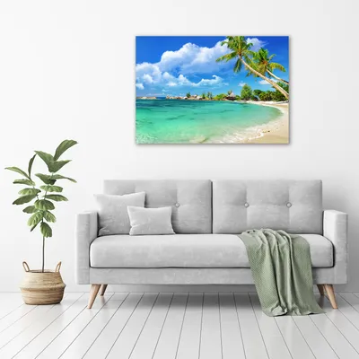 Produktbild von Tulup® Glas-Bild - 100 x 70 - Wandbild aus Glas - Wandkunst - Wandbild hinter gehärtetem Sicherheitsglas - Landschaften - Seychellen Strand - Blau