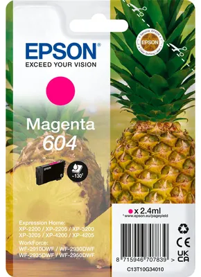 Produktbild von Epson Singlepack Magenta 604 Ink, Standardertrag, Magenta, 2,4 ml, 1 Stück(e), 604 Seiten, Einzelpackung