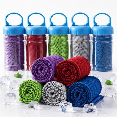 Produktbild von 5 Stück Sporthandtuch Cooling Towel, 100 x 30 cm, schnelltrocknend & sofort kühlend, Mikrofaser Kühlhandtuch für Fitness, Laufen, Training, Outdoor