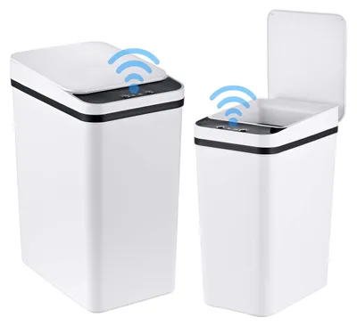 Immagine prodotto di Relaxdays: set di 2 pattumiere con sensore, 9 L e 15 L, coperchio elettrico, porta sacchetti, PP, pattumiere da cucina, bianco
