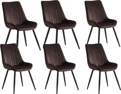 Produktbild von 6st. Woward Esszimmer Stühle Küchenstuhl Polsterstuhl Samt+Metall braun