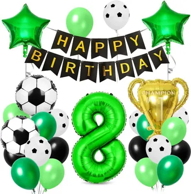 Produktbild von Fußball Luftballon Set 8. Geburtstag Deko Trophäe Ballons Grün Schwarz