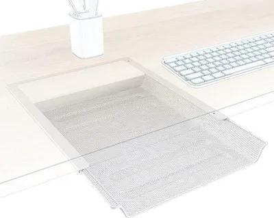 Zdjęcie produktu dla 2 x szuflada podbiurkowa, do przechowywania dokumentów A4/materiałów biurowych poza zasięgiem wzroku pod biurkiem, szuflada podbiurkowa jako organizer/miejsce do przechowywania w biurze/domowym biurze, zestaw dwóch, metal, biały